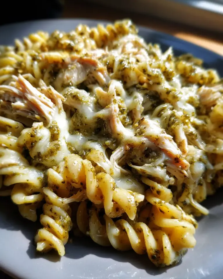 Slow Cooker Pesto Mozzarella Chicken Pasta