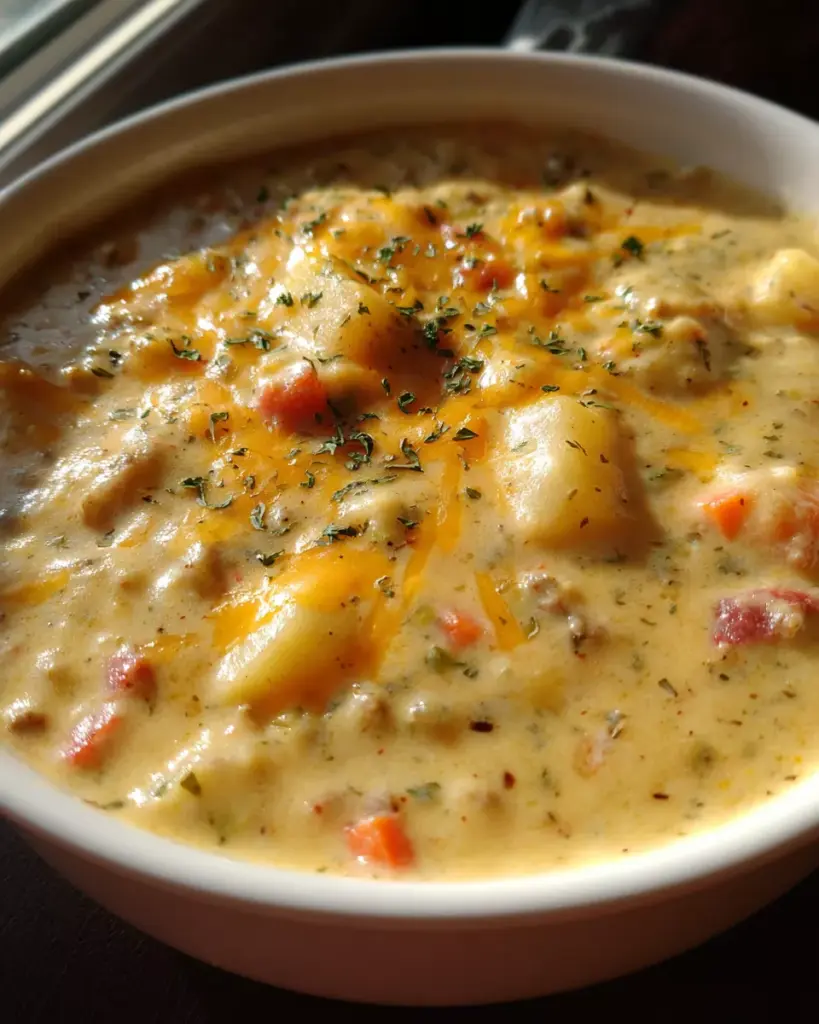 Crockpot Creamy Potato & Hamburger Soup | Easy Recipe