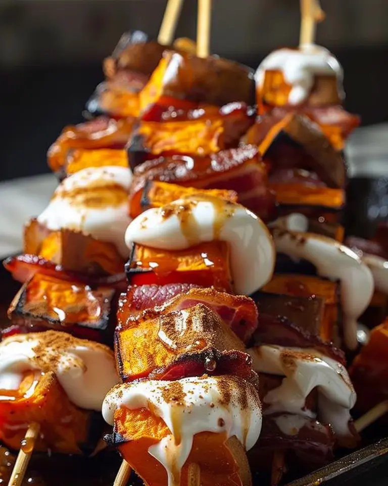 Candied Sweet Potato & Bacon Skewers