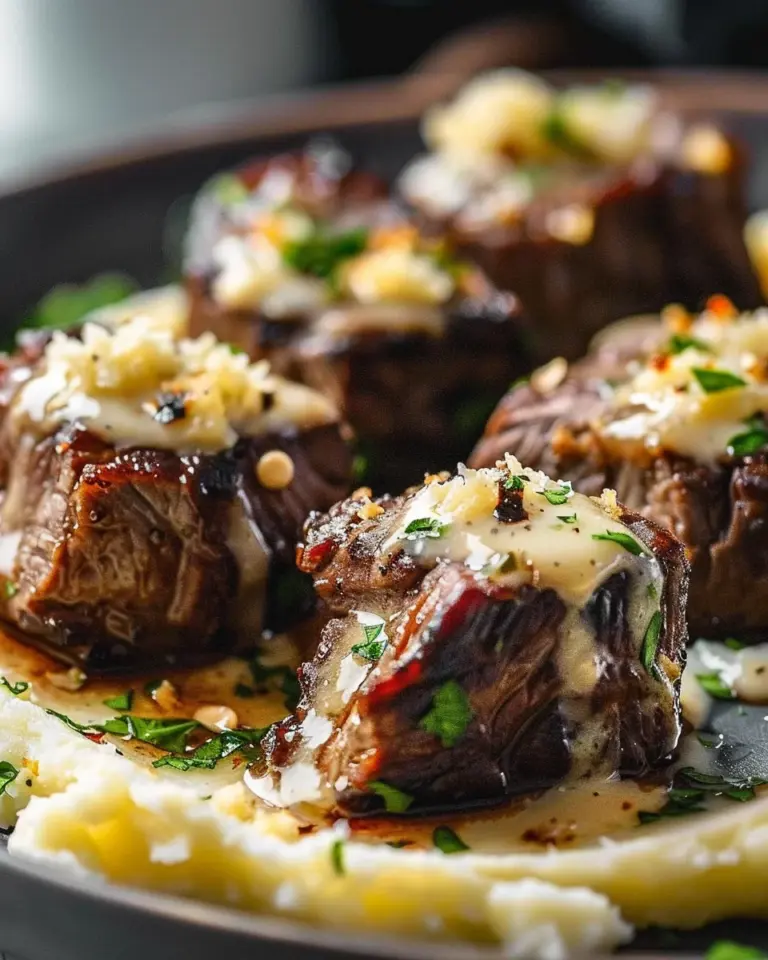 Garlic Butter Steak Bites with Parmesan Cream Sauce