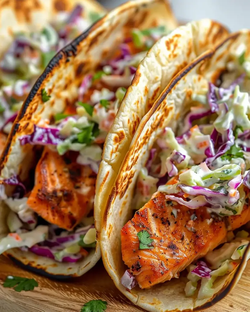 Air Fryer Salmon Tacos with Slaw