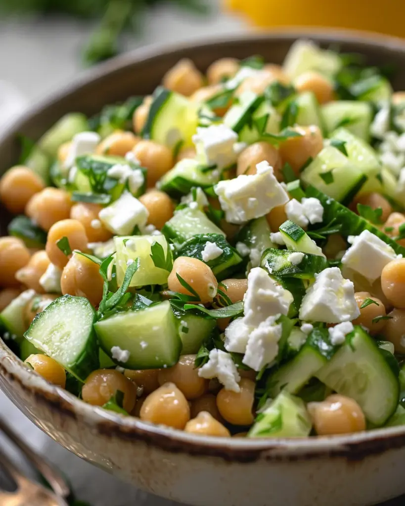 Cucumber Chickpea Feta Lemon