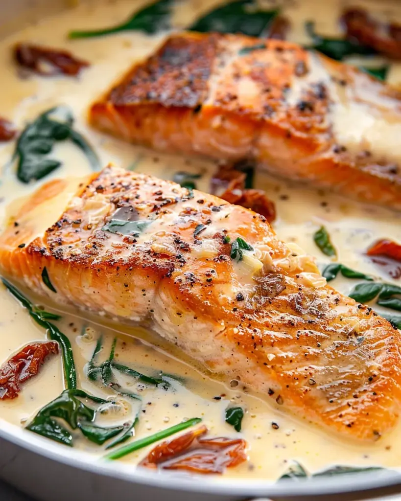 Tuscan Salmon with Parmesan Cream Sauce