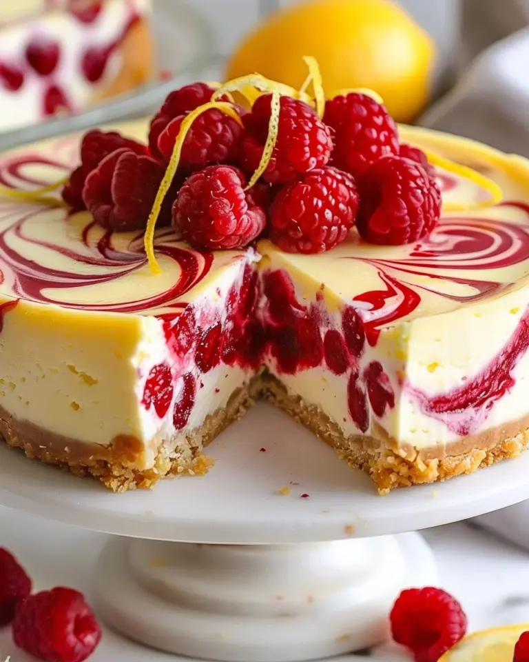 Luscious Lemon Raspberry Swirl Cheesecake