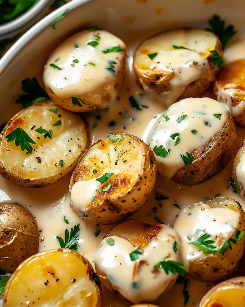 Creamy Garlic Sauce Baby Potatoes