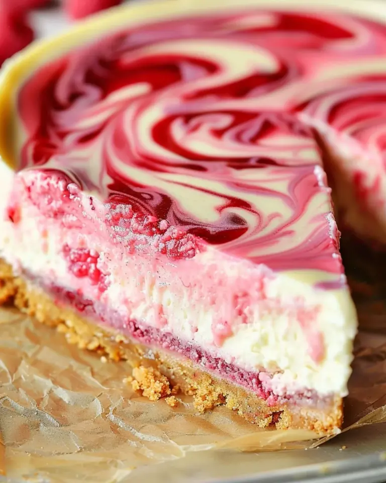 White Chocolate Raspberry Swirl Cheesecake