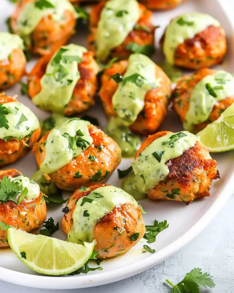 Baked Salmon Meatballs with Creamy Avocado Sauce