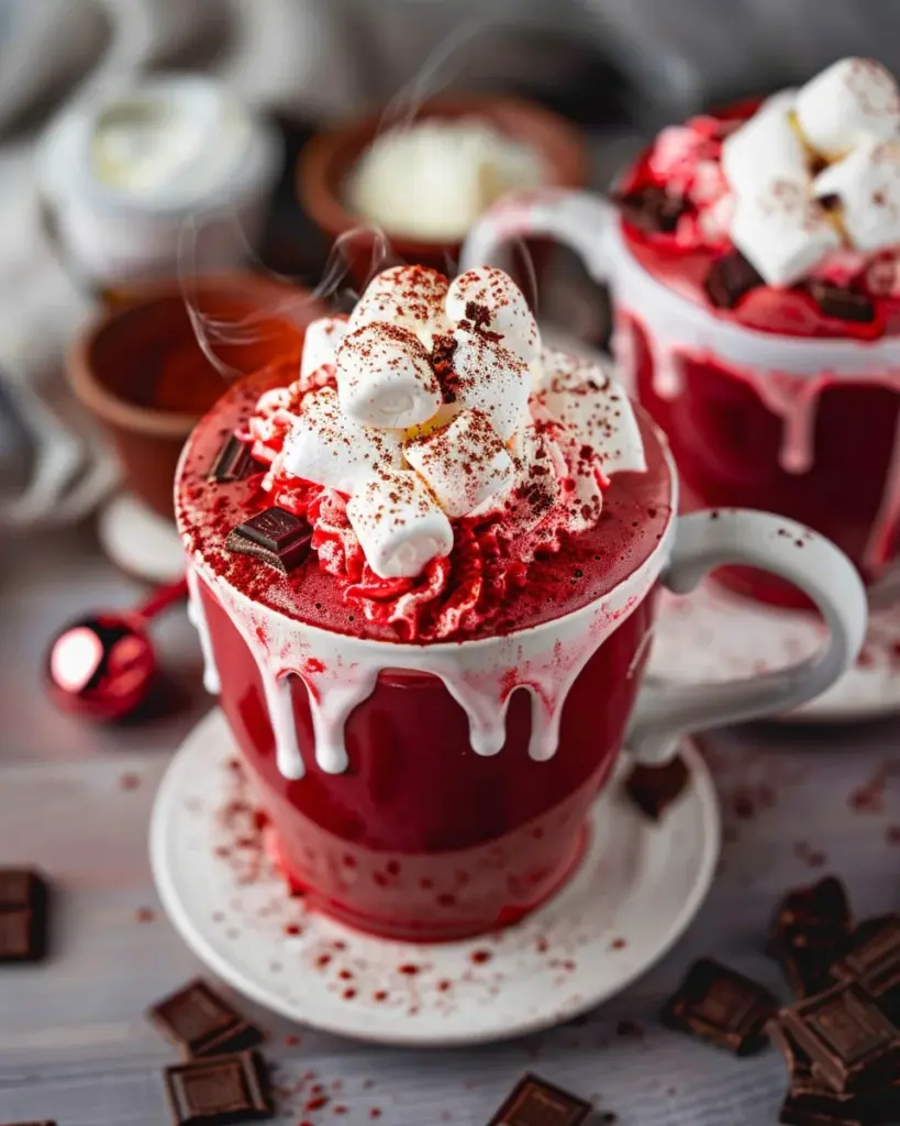 Red Velvet Hot Chocolate with Marshmallow Whipped Cream