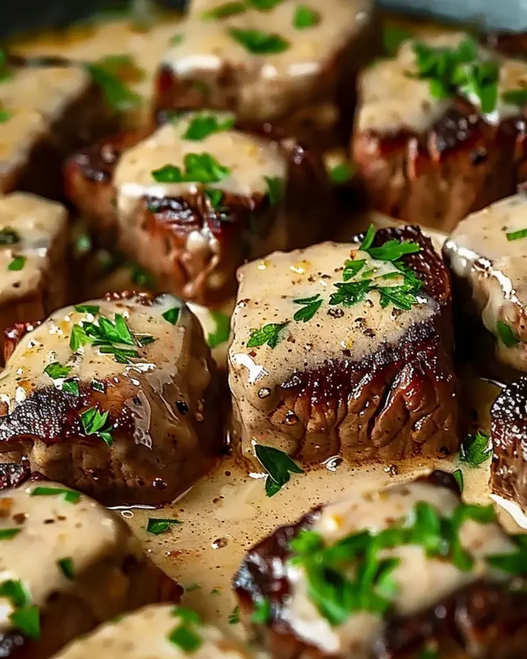 Tender Steak Bites in Garlic Butter with Creamy Parmesan Sauce