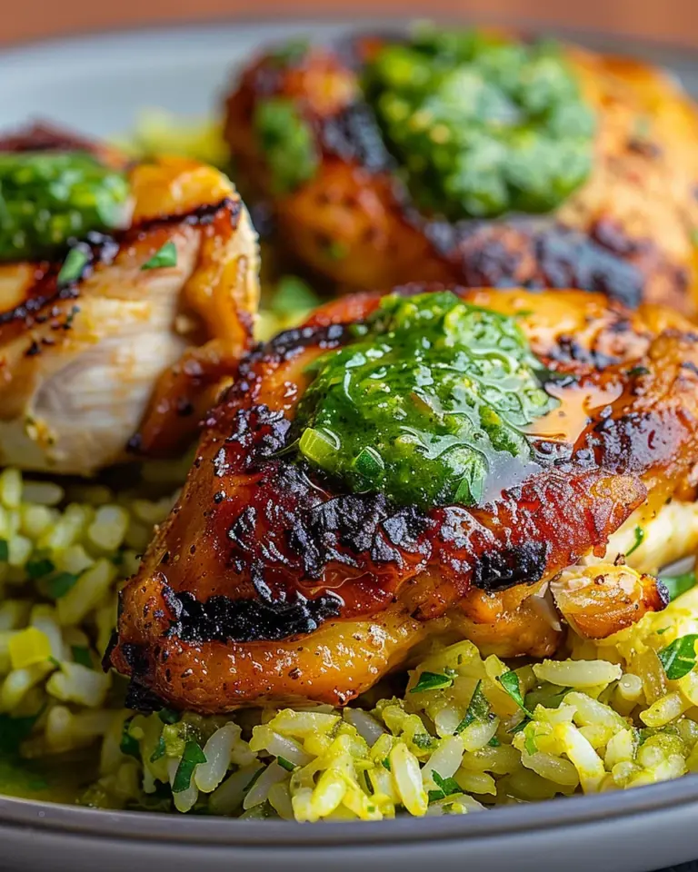 Peruvian Chicken and Rice with Green Sauce