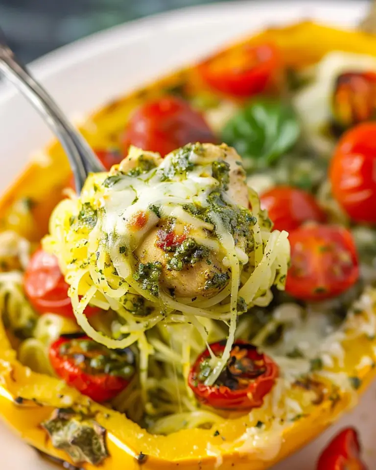 Pesto Chicken Stuffed Spaghetti Squash