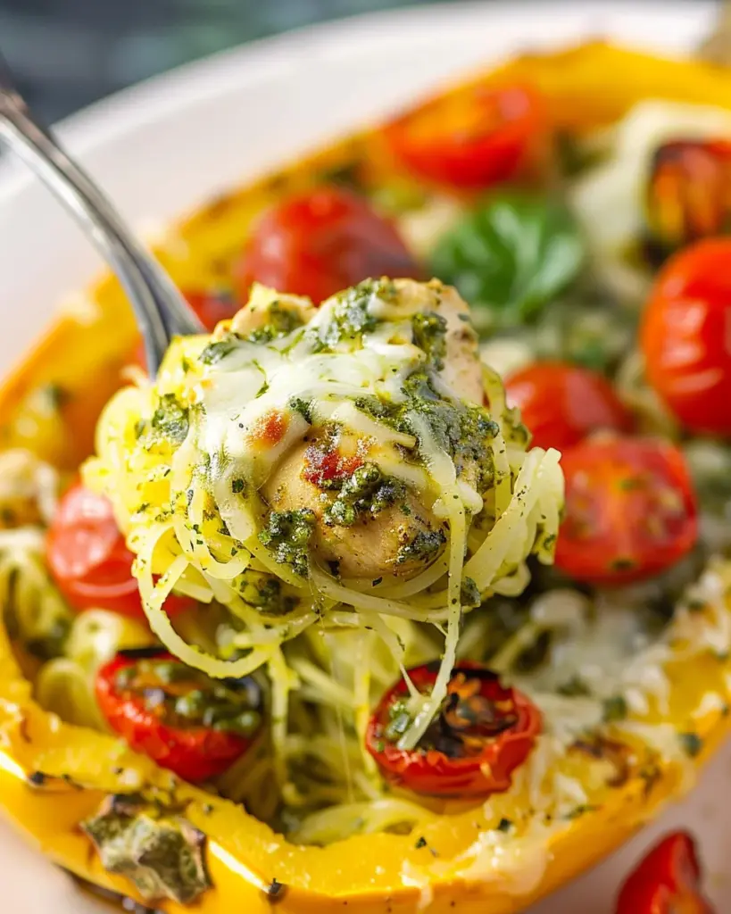 Pesto Chicken Stuffed Spaghetti Squash