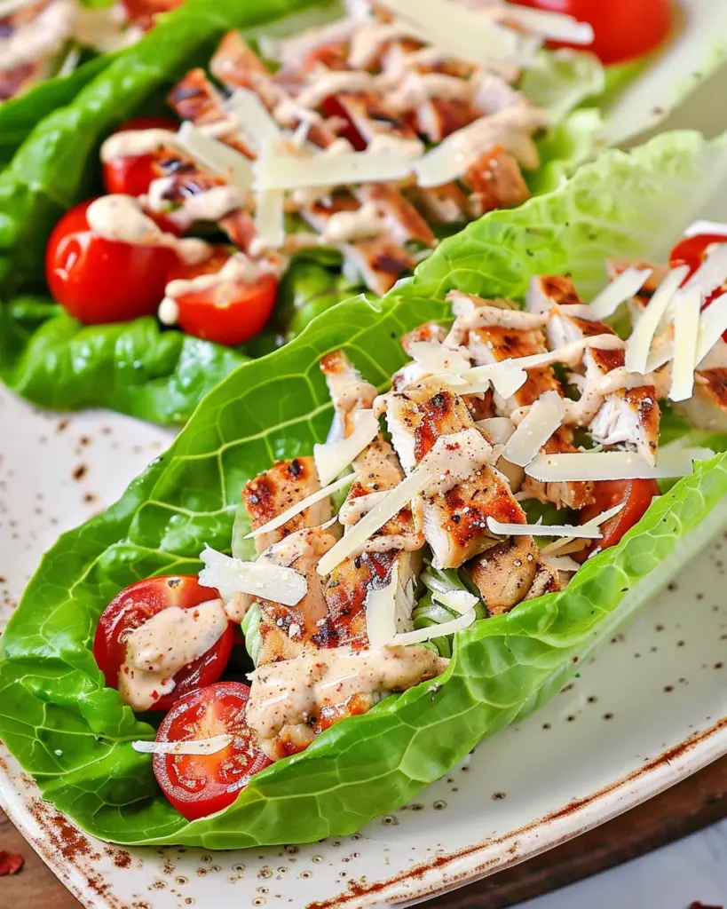 Keto Chicken Caesar Romaine Lettuce Boats
