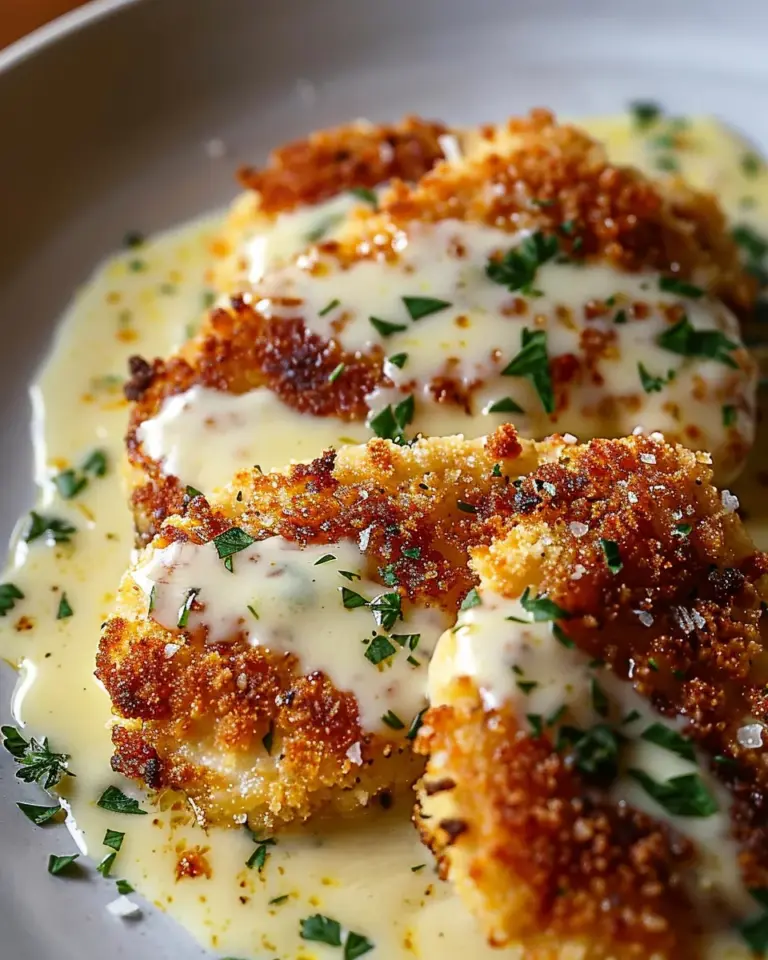 Crispy Parmesan Chicken with Garlic Cream Sauce