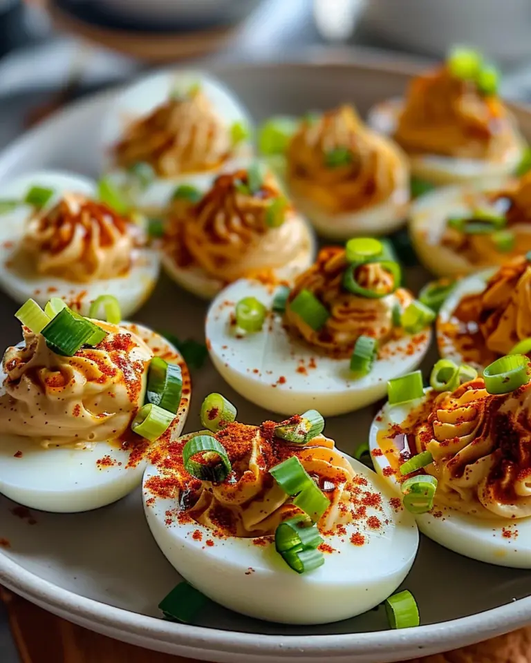 Spicy Chili Garlic Deviled Eggs