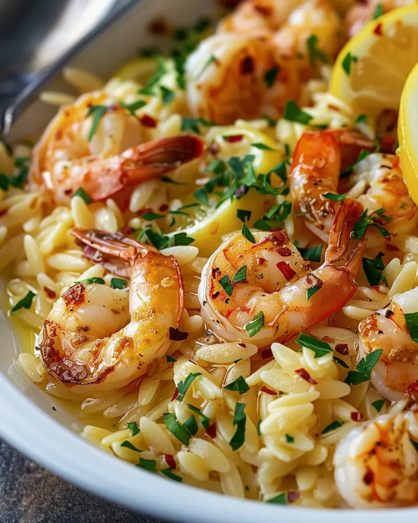 Shrimp Orzo In Lemon Garlic Sauce
