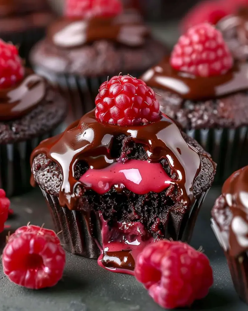 Raspberry Chocolate Lava Cupcakes