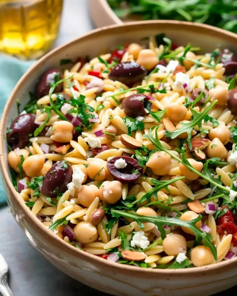 Simple Mediterranean Chickpea and Orzo Salad
