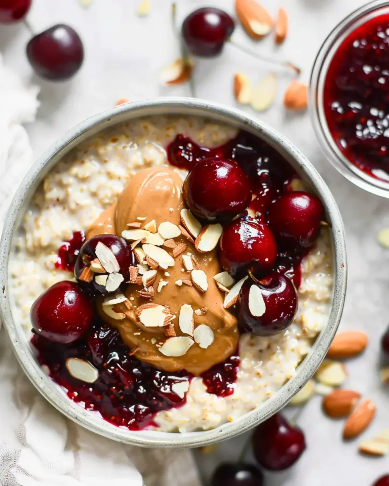 Healthy Overnight Oats with Cherry Chia Seed Jam