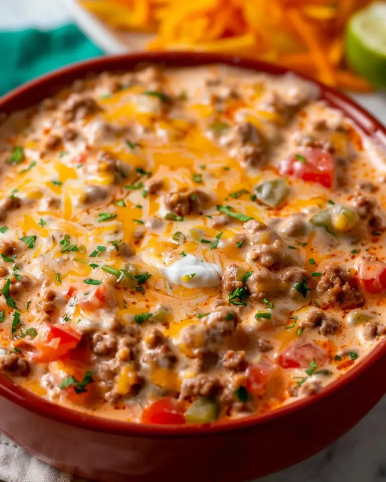 Easy Rotel Dip with Ground Beef and Sour Cream