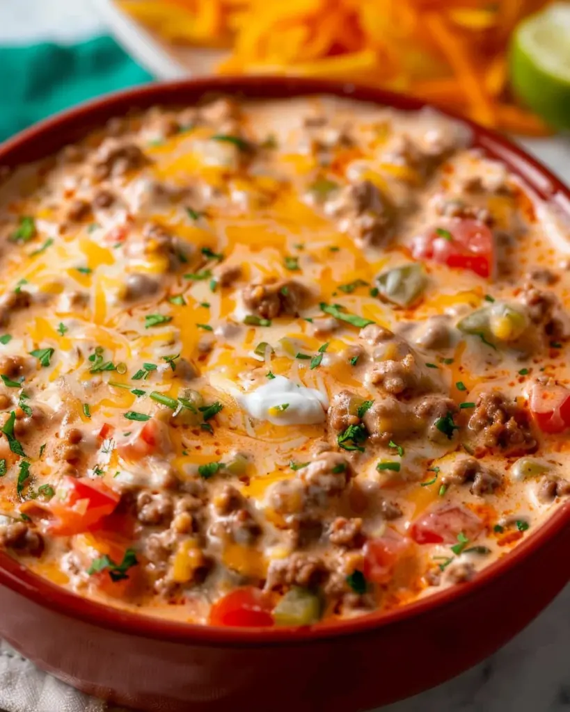 Easy Rotel Dip with Ground Beef and Sour Cream