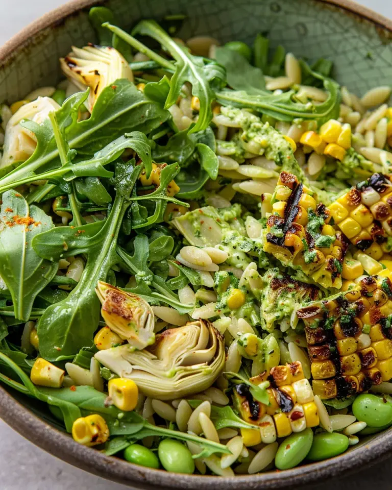 Grilled Corn Orzo Salad with Scallion Dill Dressing