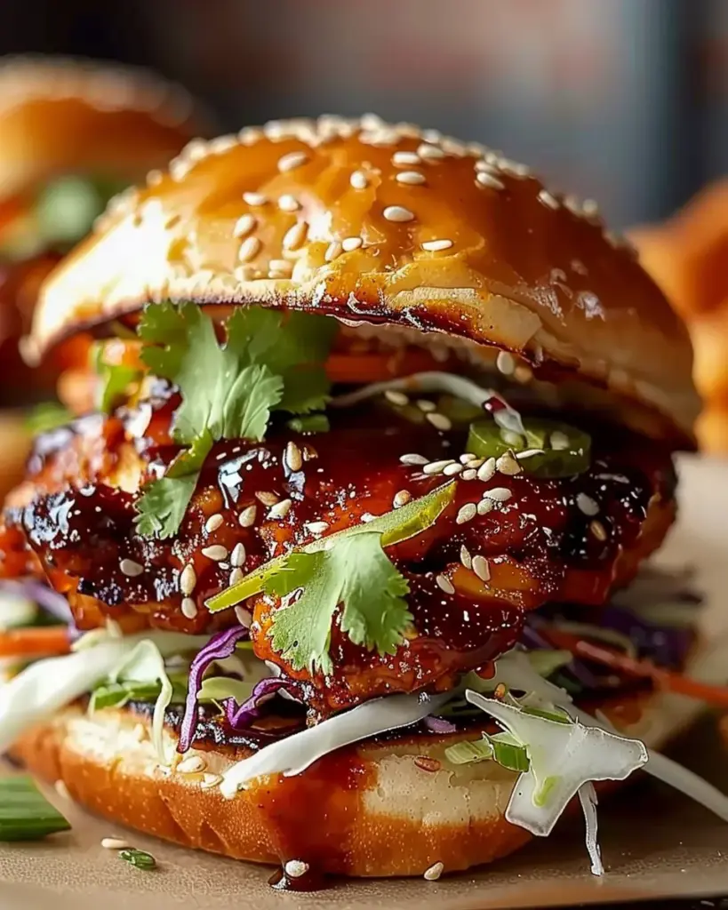 Spicy Korean BBQ Chicken Sandwich with Crispy Slaw