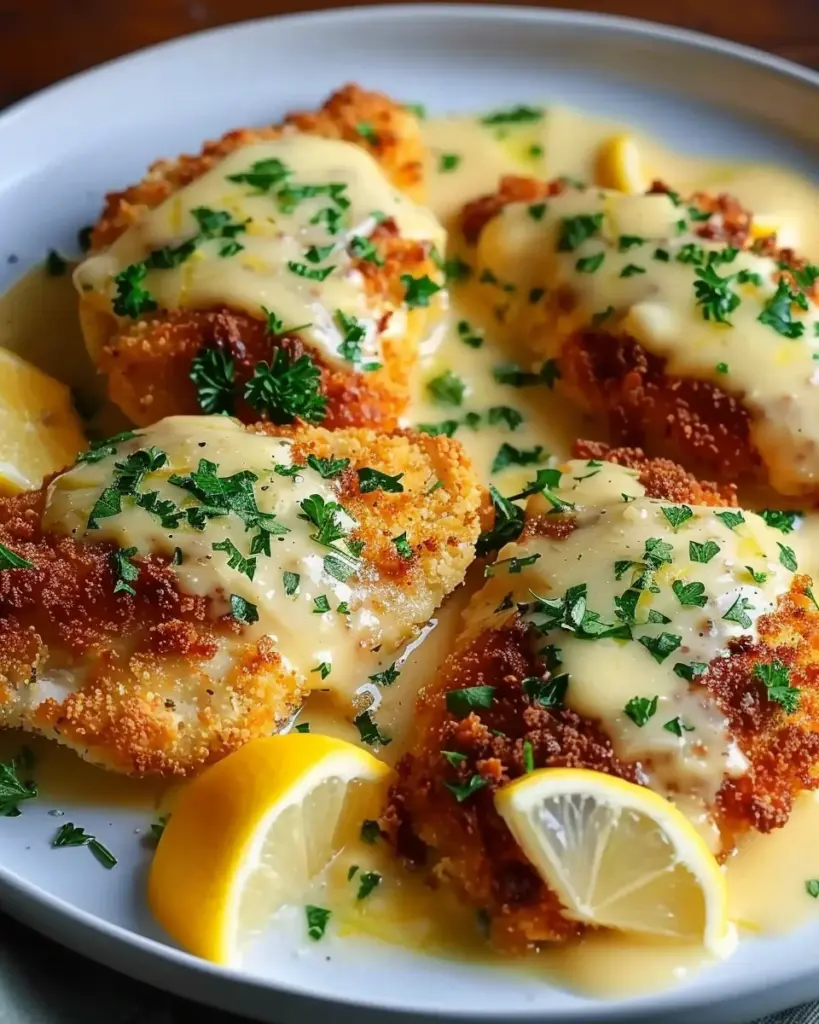 Lemon Pecorino Crusted Chicken with Creamy Lemon Sauce