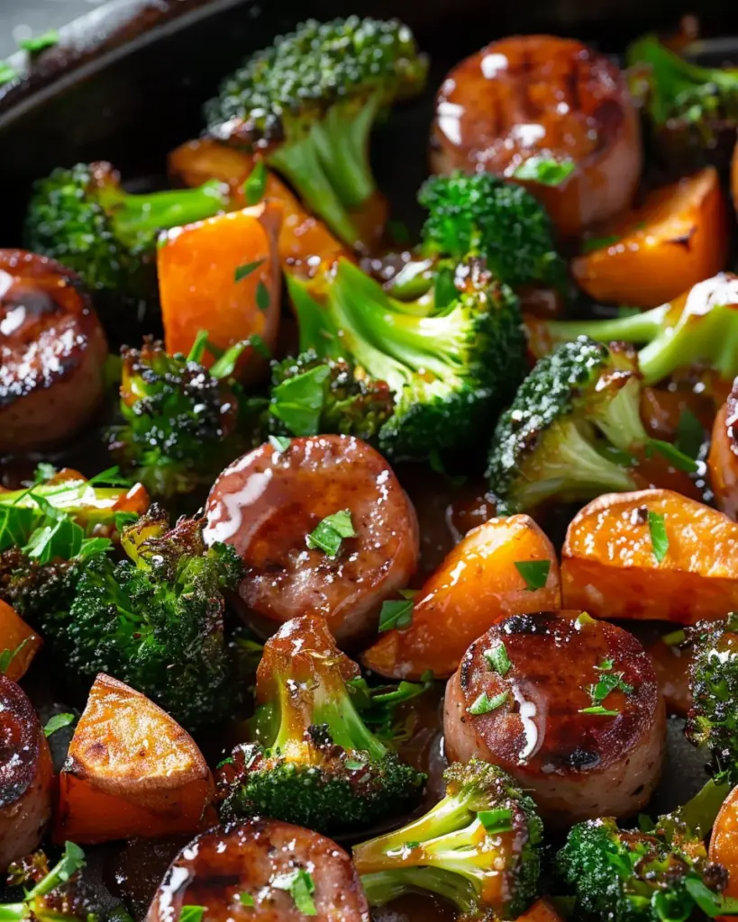 Honey Garlic Sausage and Sweet Potato Sheet Pan Dinner