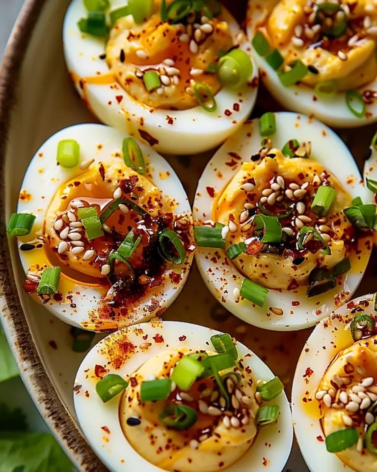 Spicy Chili Garlic Deviled Eggs