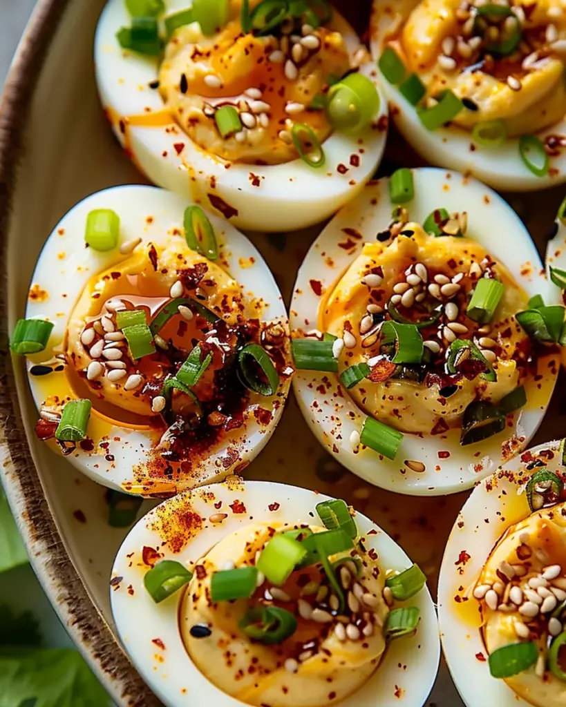 Spicy Chili Garlic Deviled Eggs