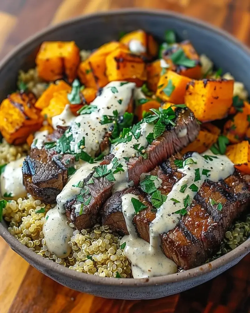 Savory Butternut Squash & Garlic Herb Steak Bowls