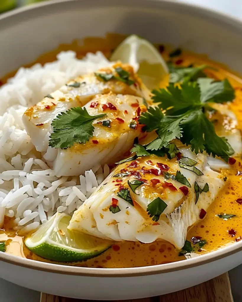 Coconut Lime Fish Curry with Jasmine Rice