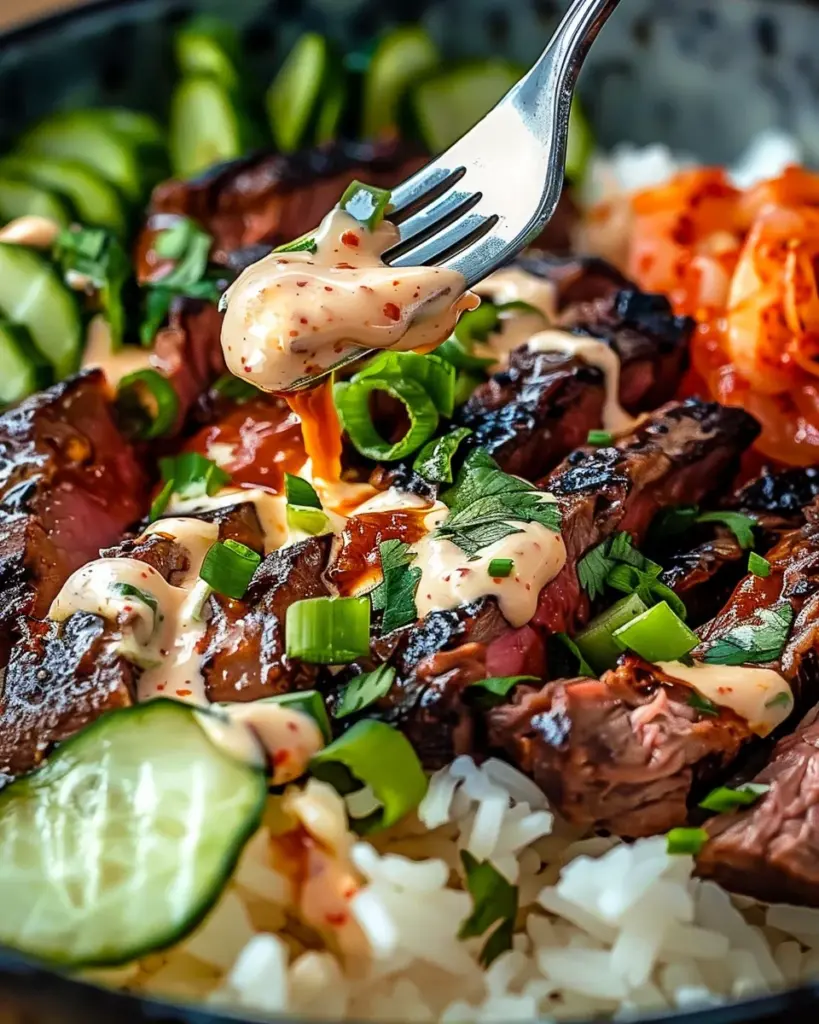 Irresistibly Easy Korean BBQ Steak Rice Bowls with Spicy Cream Sauce