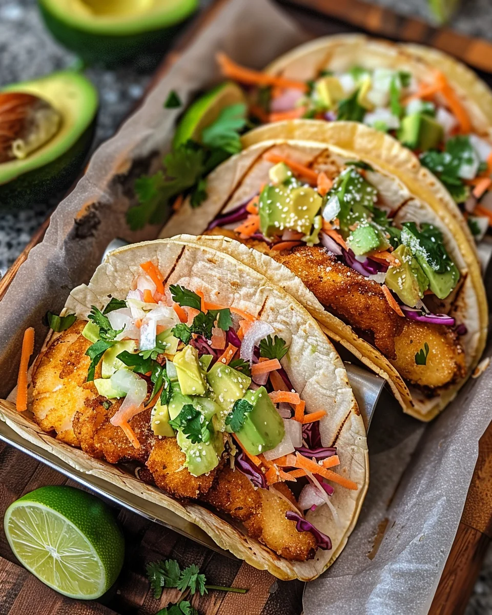 Crispy Fish Tacos with Cilantro Lime Slaw