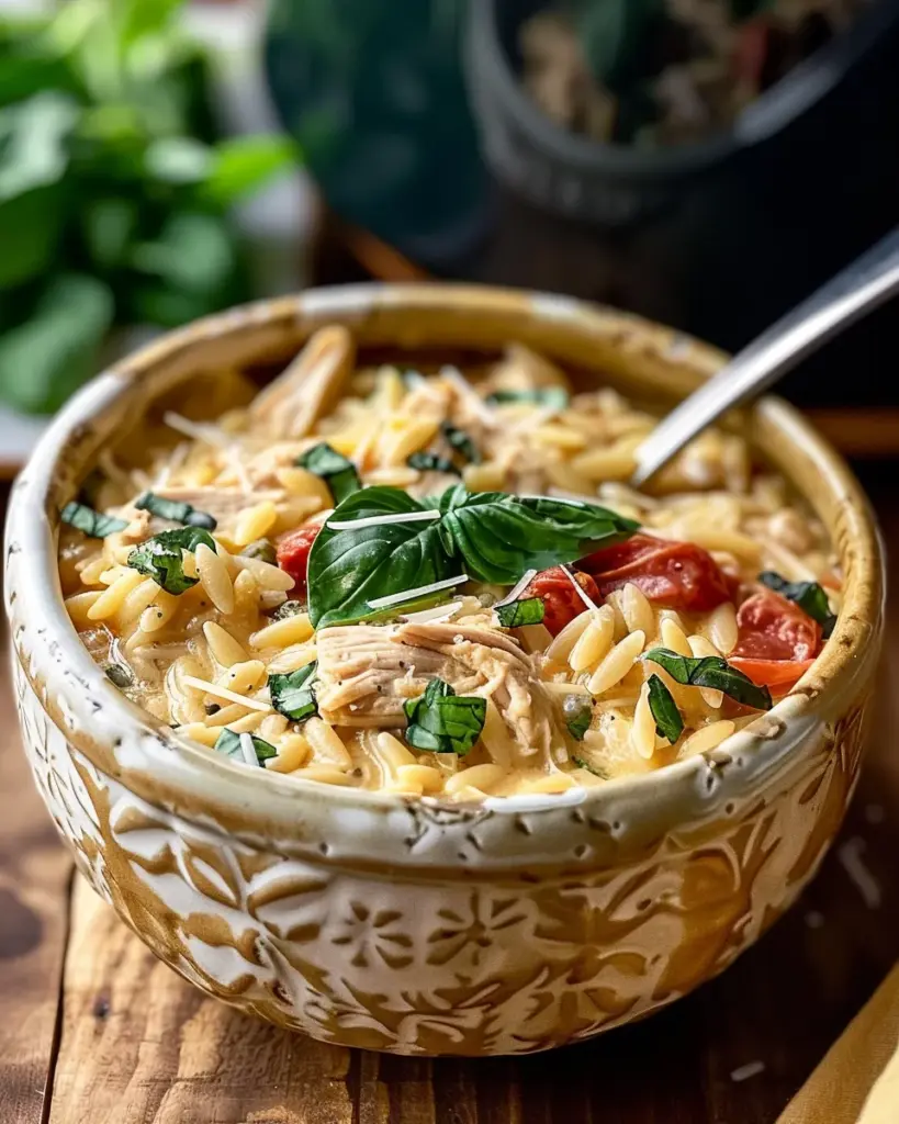 Classic Crockpot Tuscan Chicken Orzo