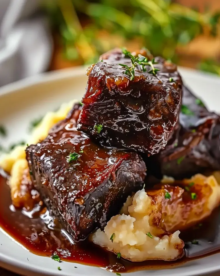 Tender Braised Short Ribs with Creamy Garlic Mashed Potatoes