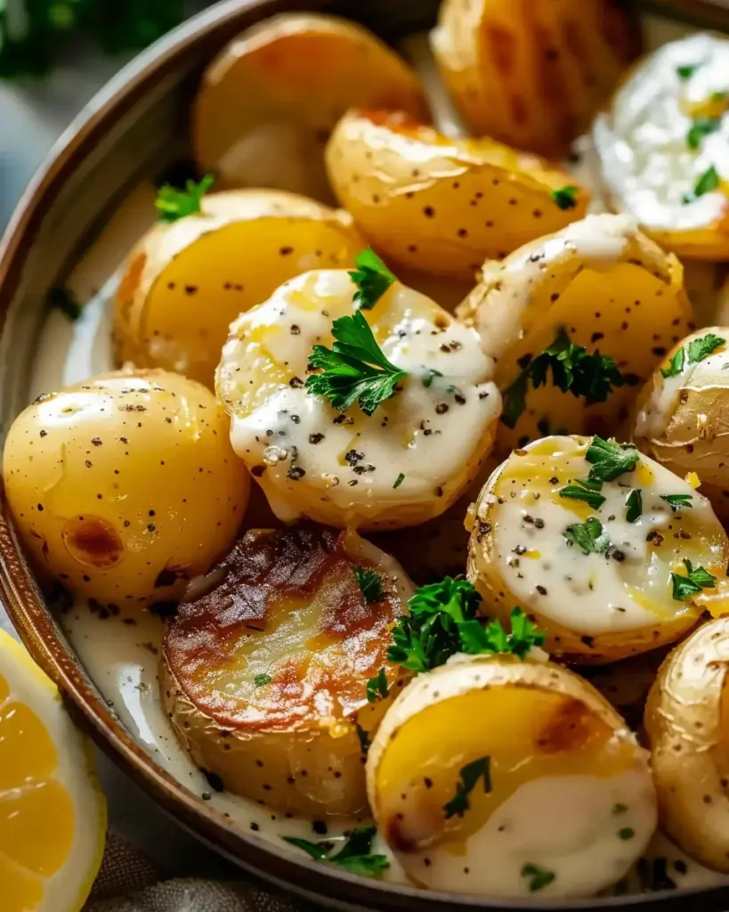 Creamy Garlic Sauce Baby Potatoes