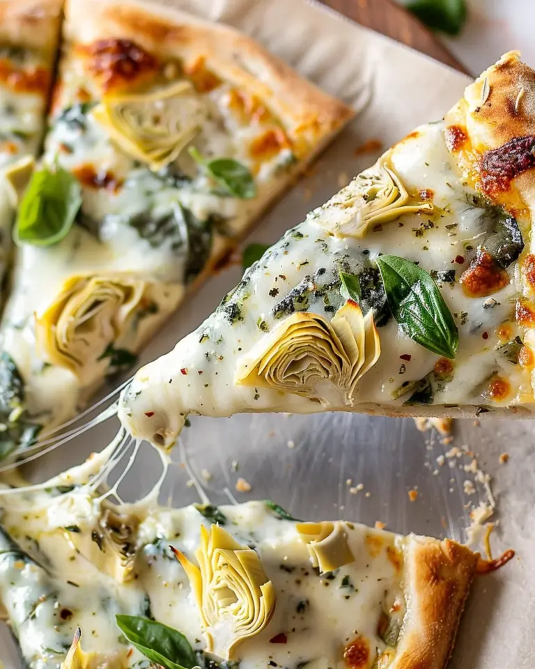 artichoke pizza with spinach parmesan cream sauce
