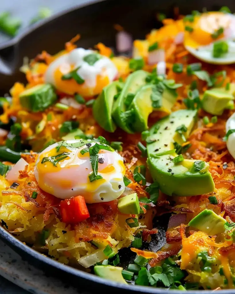 Loaded Hash Browns with Scrambled Eggs